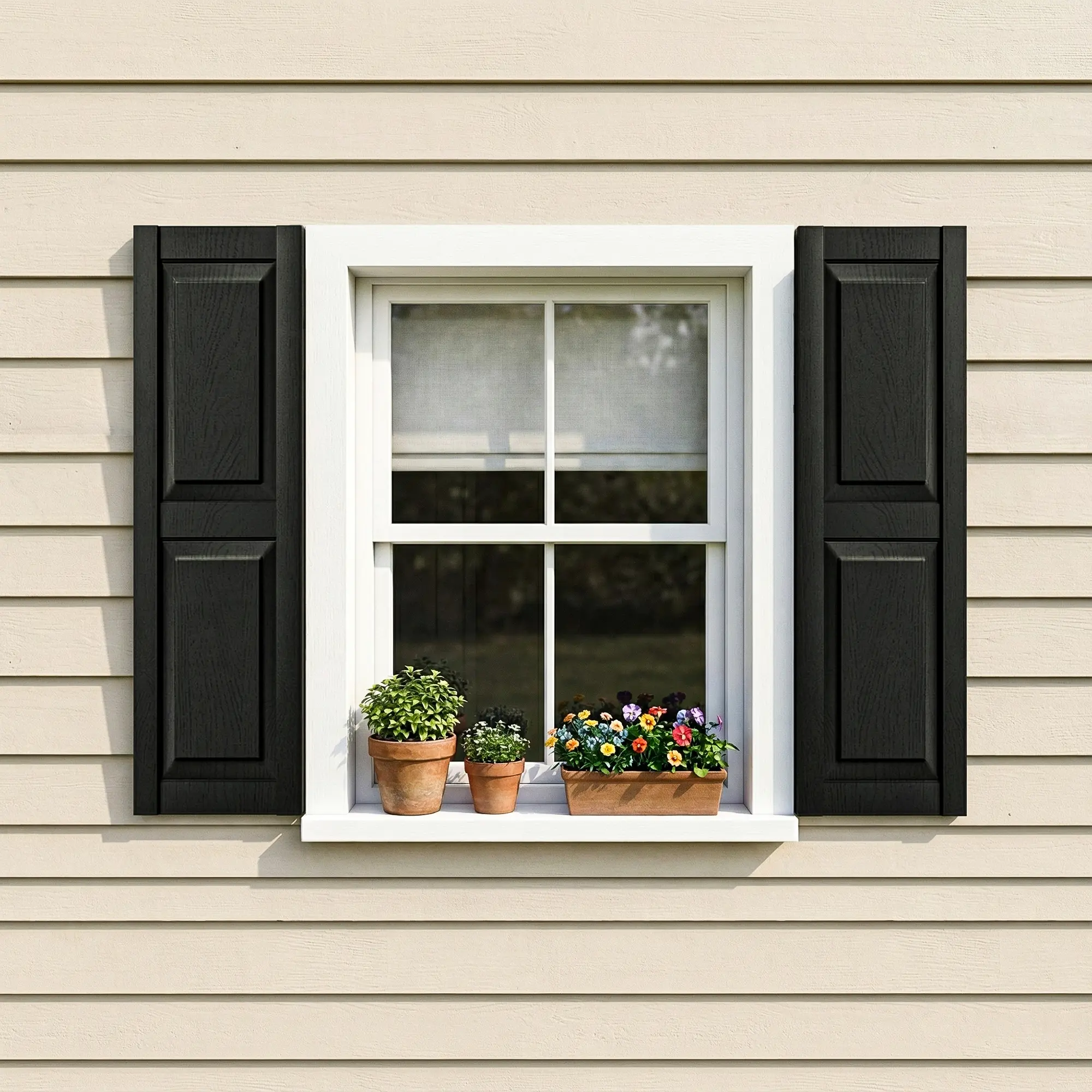 Deep Blue Woodgrain Vinyl Raised Panel Window Shutters (Per Pair), Standard Size, Modern Window Decor Hardware, Easy Assembly DIY Install with Shutter-Lok's & Matching Screws, Paintable Weather-Resistant