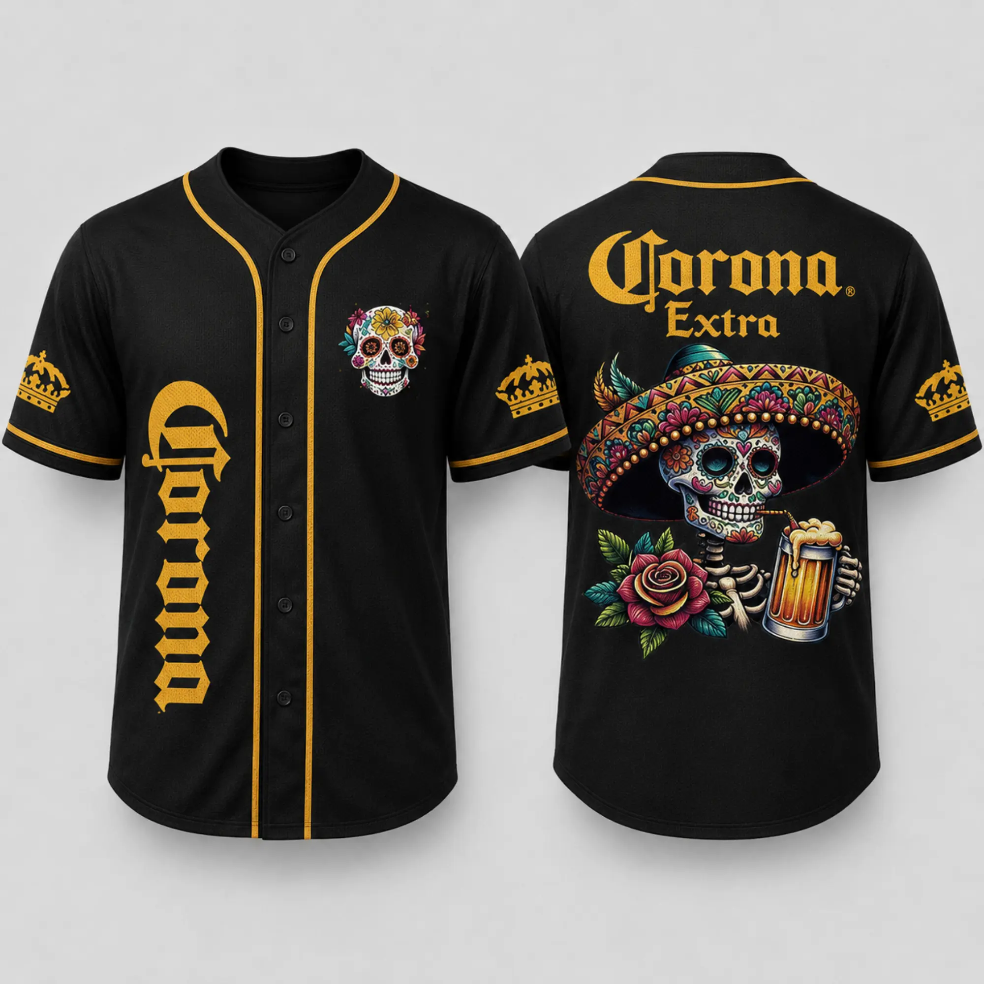 Corona Beer Baseball Jersey, Celebra Día de los Muertos Edition Gift For Beer Lover, Limited Funny Calavera Beer Shirt, Heritage All Over Print Fashion Outfit For Men & Women, Vintage Baseball Jerseys button