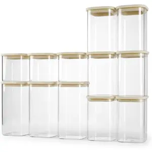 Square Glass Pantry Storage Containers Set with Glass Lids - Airtight Stackable Kitchen Canisters Sets | Glass Pantry Storage Jars