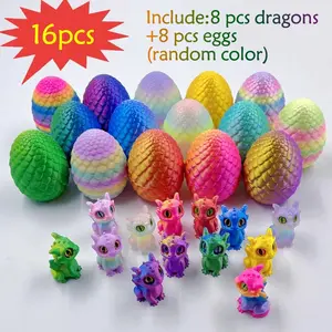 16-Piece Miniature Set 3D Printed Mini Dragon Egg Models with 8 Dragon Eggs and 8 Baby Dragons, Colorful Home Decor for Easter and Valentine's Day Gifts
