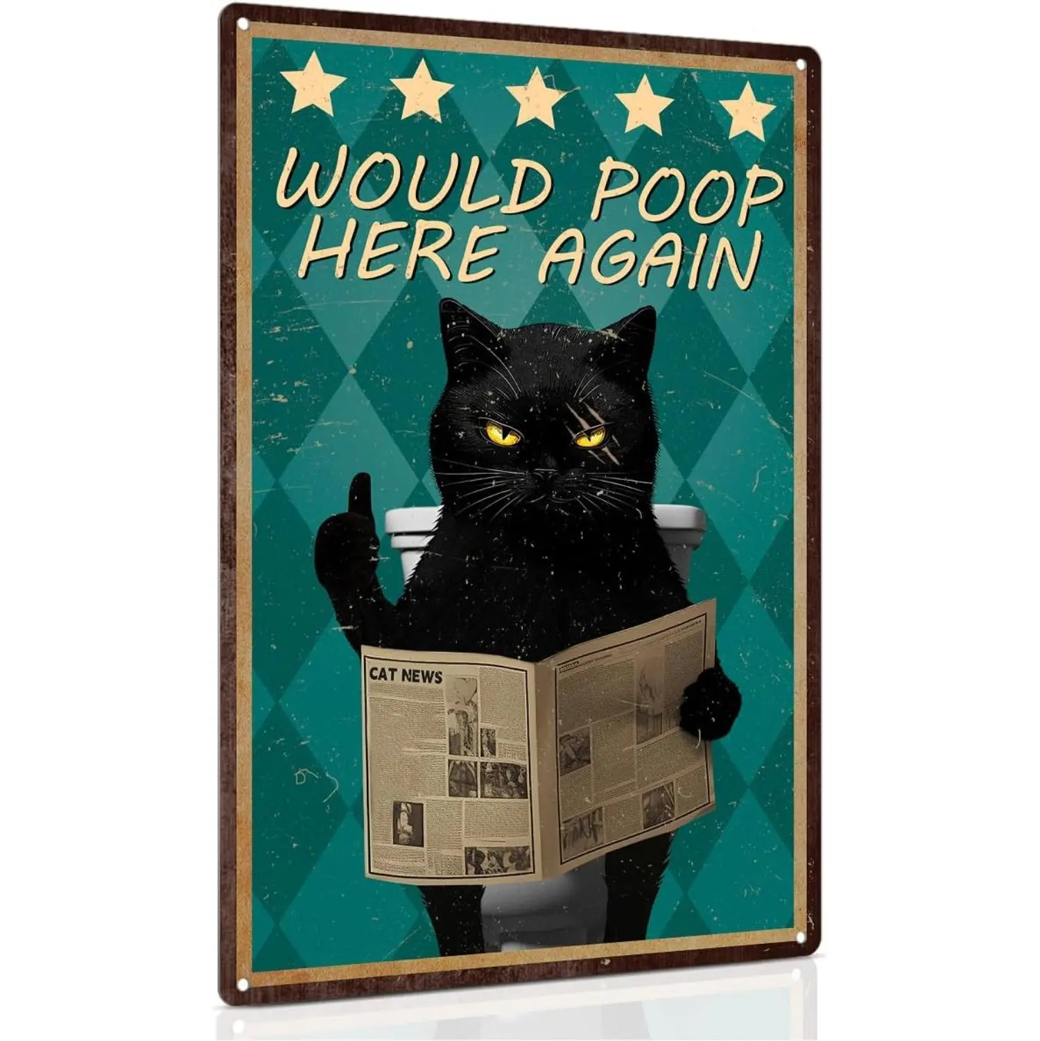 Vintage Black Cat Bathroom Tin Sign With Humorous Poop Here Again Message Perfect Gift For Cat Lovers 8x12 Inch