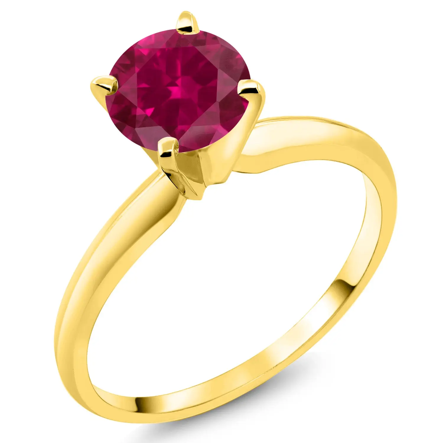 14K Yellow Gold Red Created Ruby Solitaire Engagement 4-Prong Ring For Women | 1.00 Cttw | Round 6MM | Gemstone July Birthstone