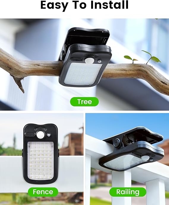 Solar Motion Sensor Light Outdoor Waterproof, USB and Remote Control, 2-Pack Portable Solar Outdoor Lights, Suitable for Gutters, Fences, Garage, Camping