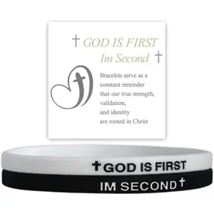 2PCS GOD IS FIRST Bracelet, Im Second - Inspirational Bible Verse Bracelet, Elastic Adjustable God Is First I Am Second Bracelets, Faith Bracelets for Women Men