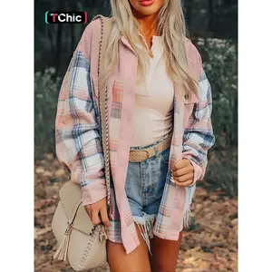 Women's Plaid Corduroy Jacket, Button Front Design, Casual Style, Perfect for Autumn & Winter Seasons, Daily Wear