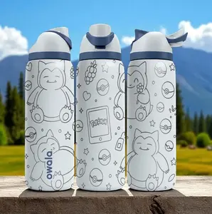 Owala Snorlax Pokémon Cute Sleepy Bear 32oz Insulated Tumbler | Engraved Character Wrap Stainless Steel Water Bottle | Double Wall Leakproof Travel Drinkware | Aesthetic Gift Cup