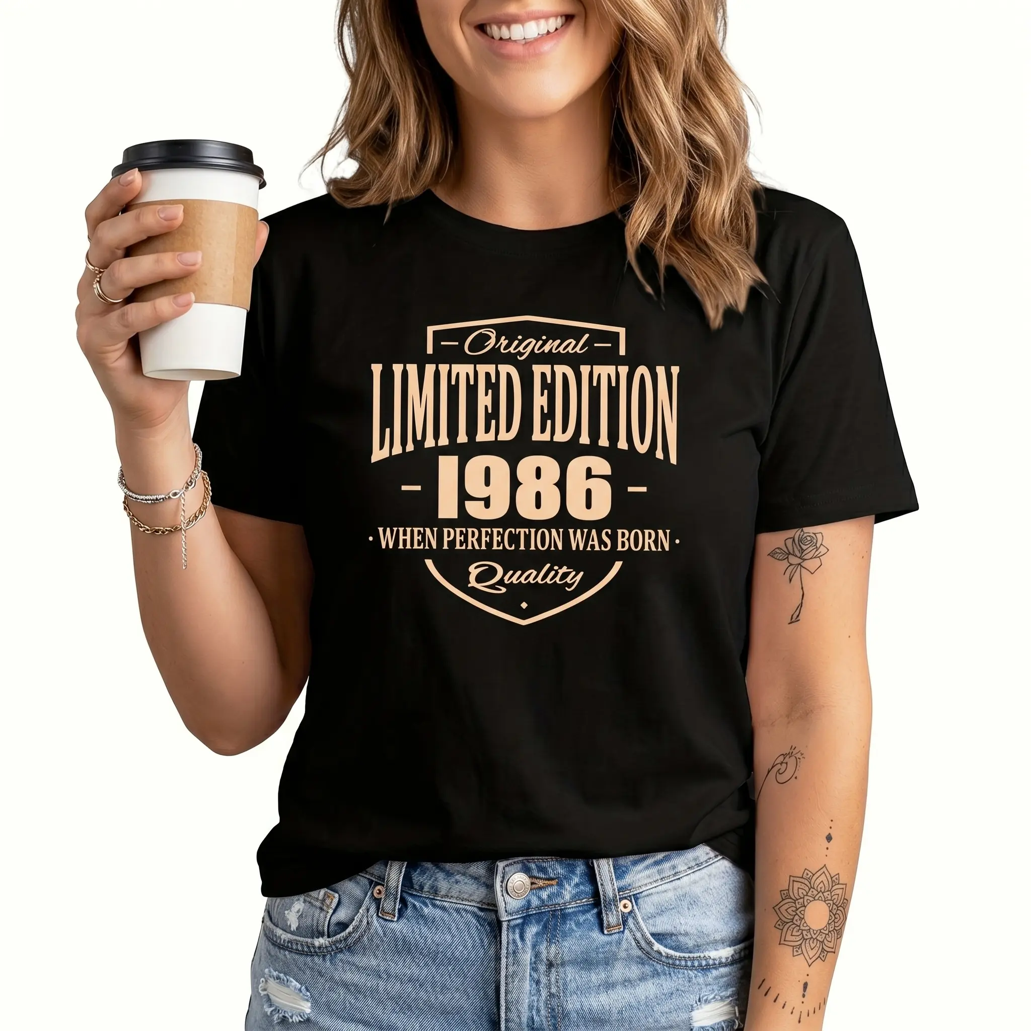Casual Graphic T-Shirt for Women, Vintage 1986 Print Short Sleeve Top for 40th Birthday Gift, Summer Clothes, Shortsleeve, Tshirt, Breathable, Cotton, Printed, Fabric, Casual Ootd