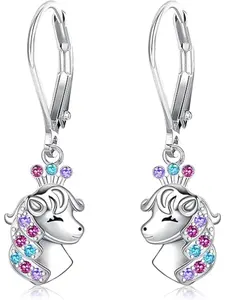 Happy Horse Hoop Earrings for Women Girls Dangle Cute Horse Earrings Hanging for Horse Lovers Hypoallergenic Silver Jewellery Birthday Gift