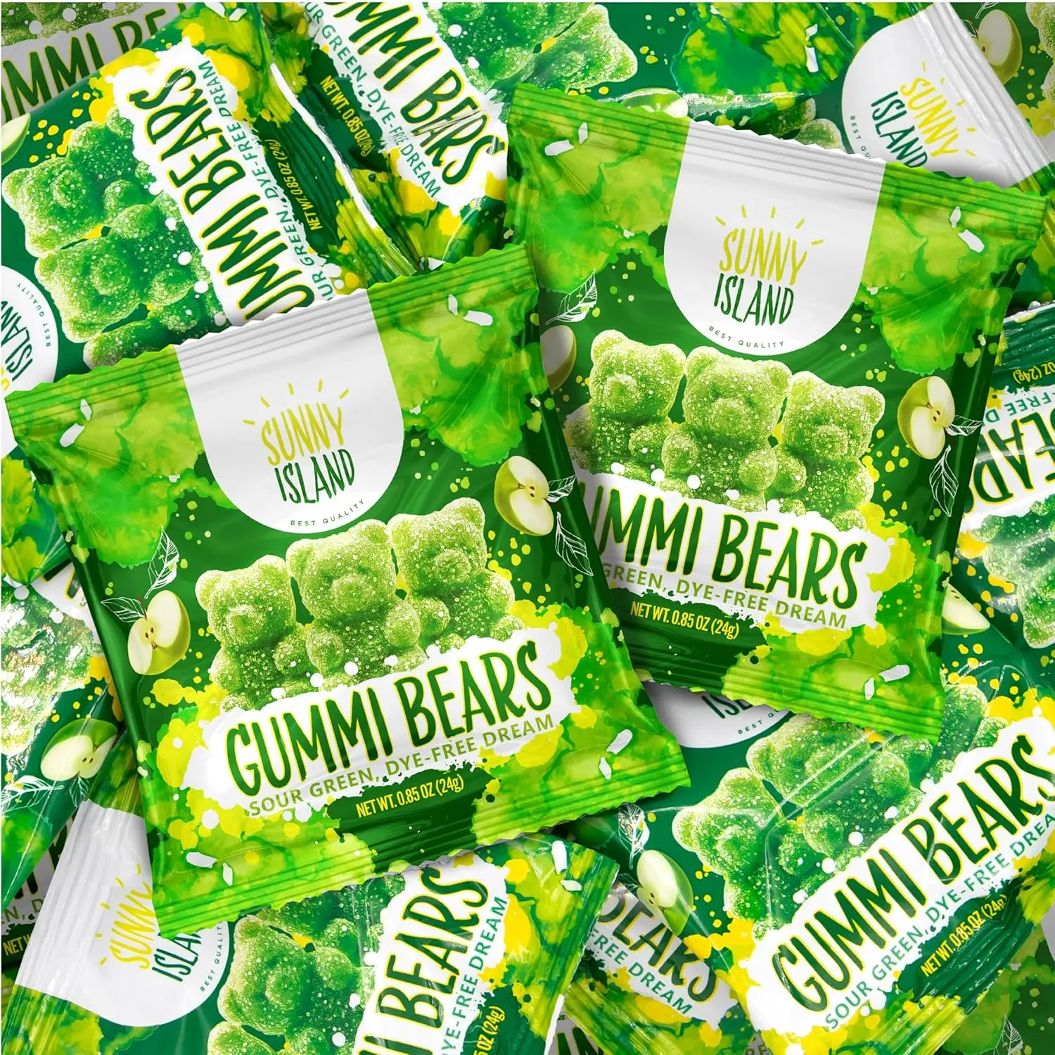Green Apple Gummi Bears | 12 Packs of Sour Gummies | Dye Free Candy | Chewy Candy for Party Favors, Goodie Bags, Snacking and Gifting | Gelatin Free Treat