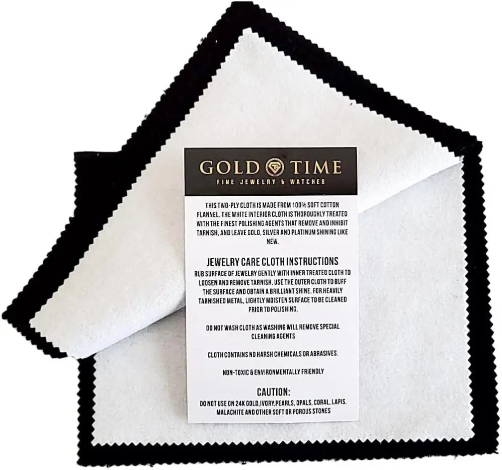 Gold Time Premium Jewelry Cleaning Cloth Natural Cotton Non-Toxic Travel-Friendly Individually Wrapped Flannel 2-Step System for Gold Silver Platinum Soft Washable Cleaners Absorbent Towel Microfiber