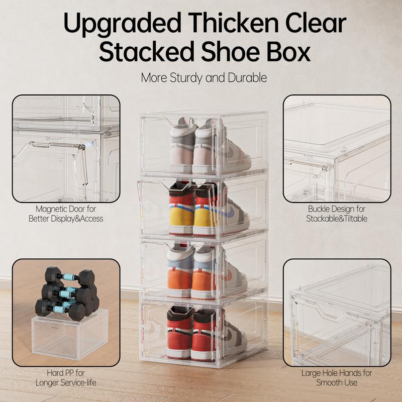 DELAMU Clear Magnetic Shoe Storage Box - Stackable Dustproof Organizer for Dorm/Apartment/Bedroom| Space Saving| Sneaker Display Case| Gifts Boyfriend