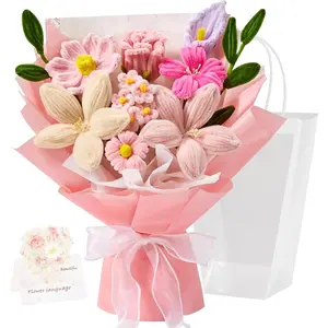 Pipe Cleaner Flower Bouquet Already Made, Pink Stem Flowers, Flower Bouquet for Mom, Birthday Anniversary Graduation Gift(Include Card)