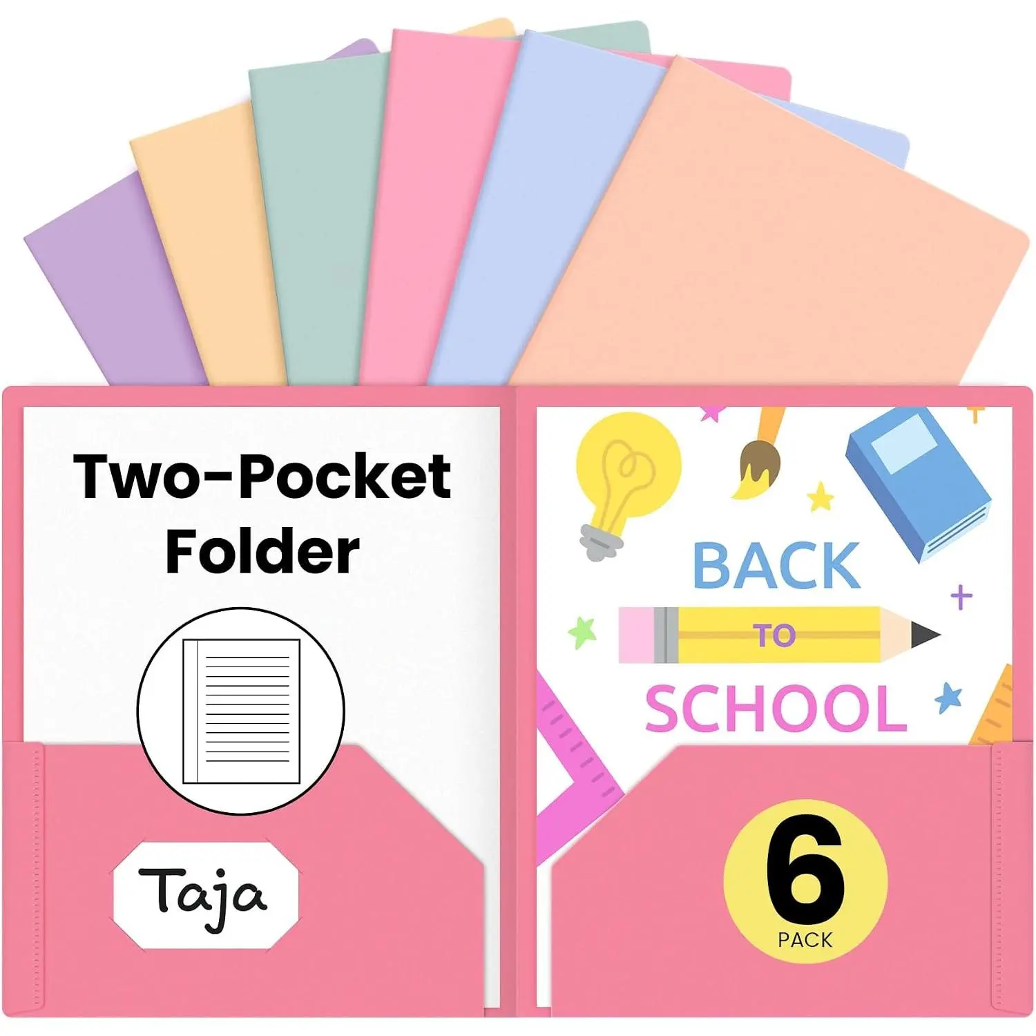 Taja Plastic Folders with Pockets (Assorted Pastel Colors), 2 Pocket Folders with Business Card Slot, Heavy Duty, Fit Letter Size Documents, Perfect for School, Office & Business