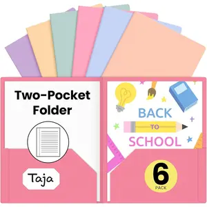 Taja Plastic Folders with Pockets (Assorted Pastel Colors), 2 Pocket Folders with Business Card Slot, Heavy Duty, Fit Letter Size Documents, Perfect for School, Office & Business