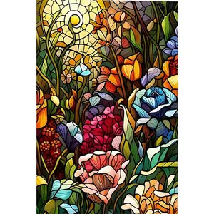 1PCS Stained Glass Style Diamond Painting Kit Colorful Flower Garden DIY Craft Home Decor Wall Art for