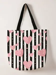 Heart Pattern Casual Bag, Fashionable Shopping Bag, Storage Bag, Suitable for Travel, Business Trips, All Seasons, Valentine's Day Gift