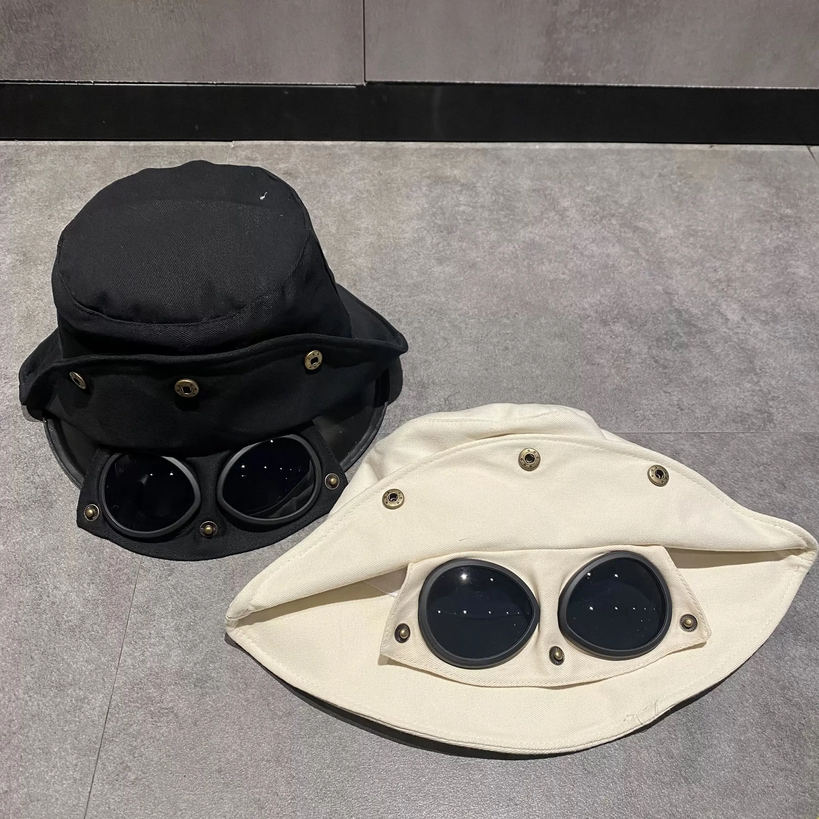Old School Aviator Bucket Hat with Detachable Sunglasses, Breathable Foldable Wide Brim Sun Hat for Summer Streetwear, Hats Old School Aviator Funny Hat Hat Accessories