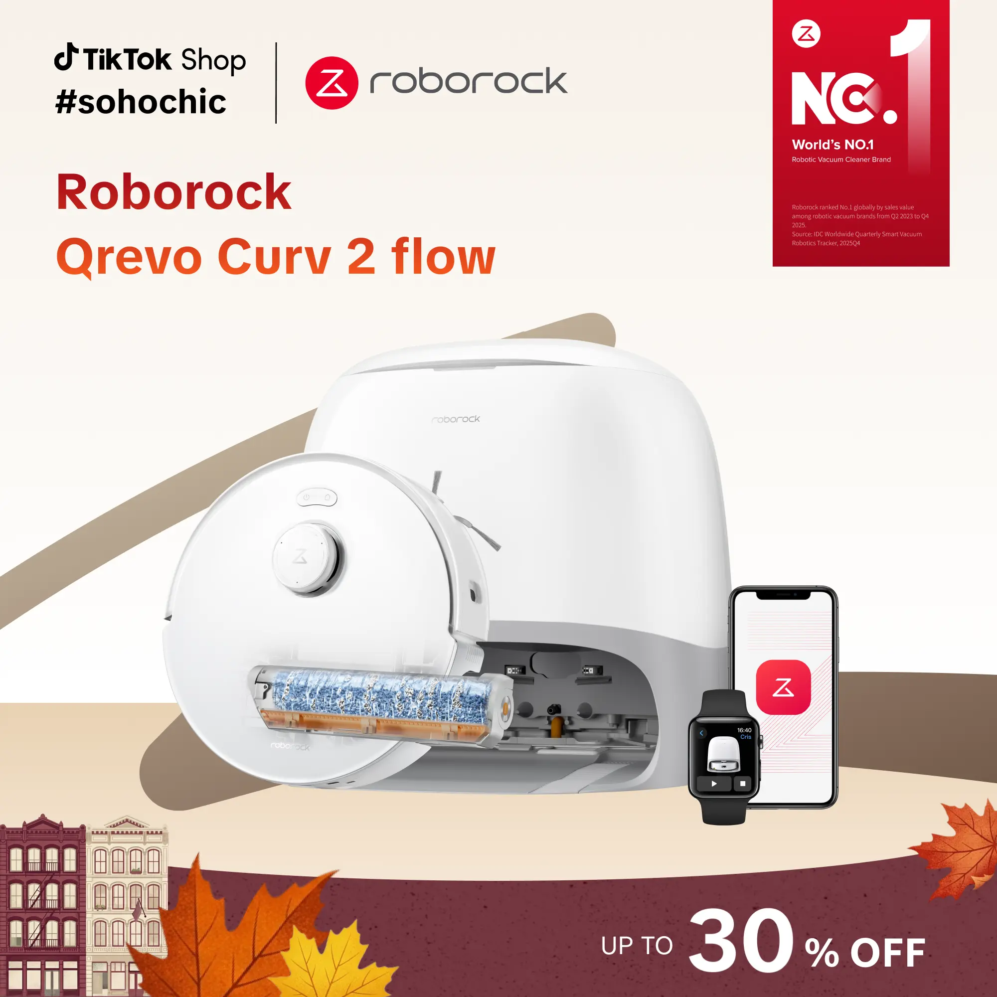 roborock Qrevo Curv series 2 Flow Robot Vacuum and Mop, SpiraFlow Real-Time Self-Cleaning Roller Mop, 20,000 Pa, Dual Zero-Tangle System, AI Obstacle Avoidance, Heat-Washes & Dries Mop, Carpet Protection #tiktokshopstockup #roborocknewarrives
