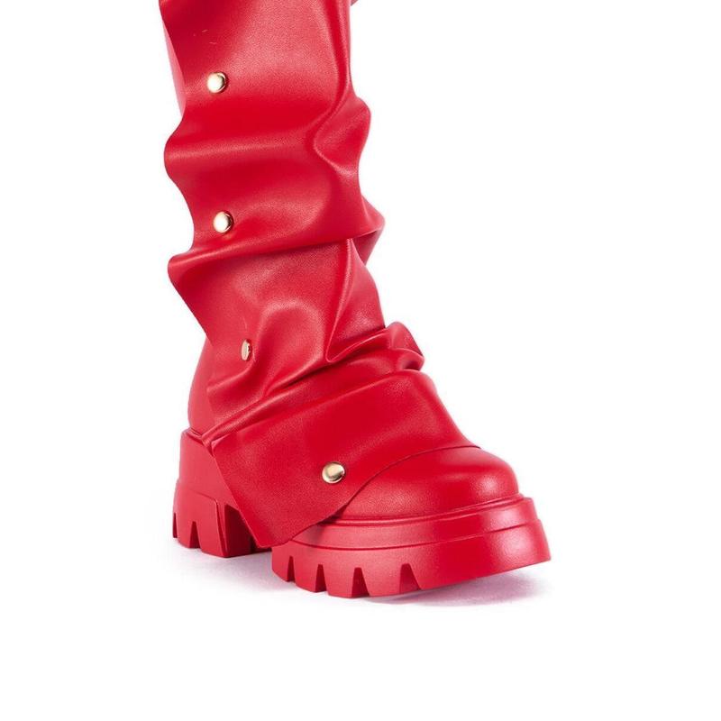 AZALEA WANG SYBEL BUTTON FLAT BOOTIE IN RED