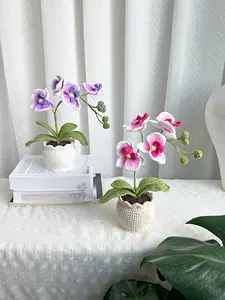 crochet flower pot. Handmade phalaenopsis orchid Potted Plant. Birthday or Christmas gift for her.