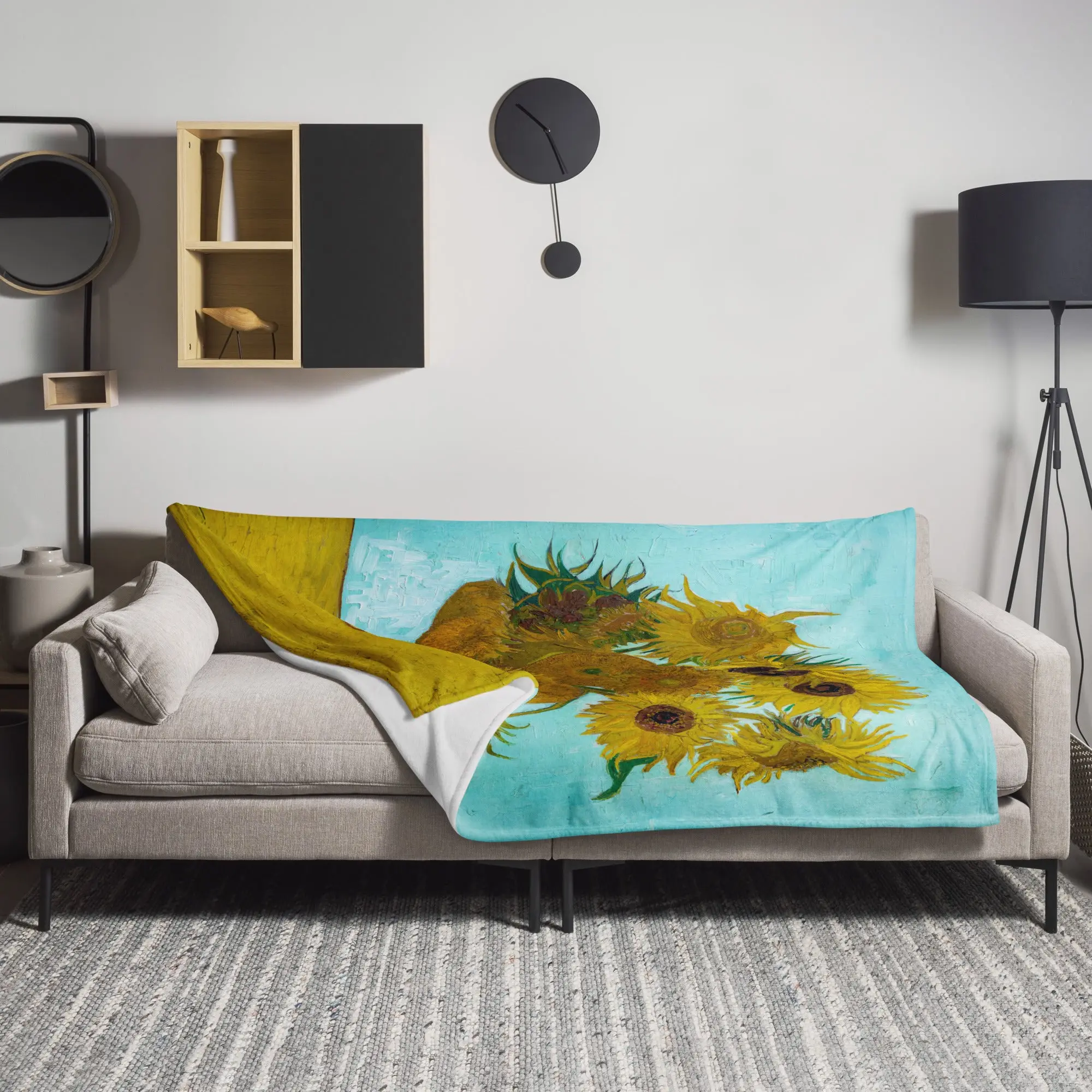 Vase with Twelve Sunflowers - Fleece Throw Blanket