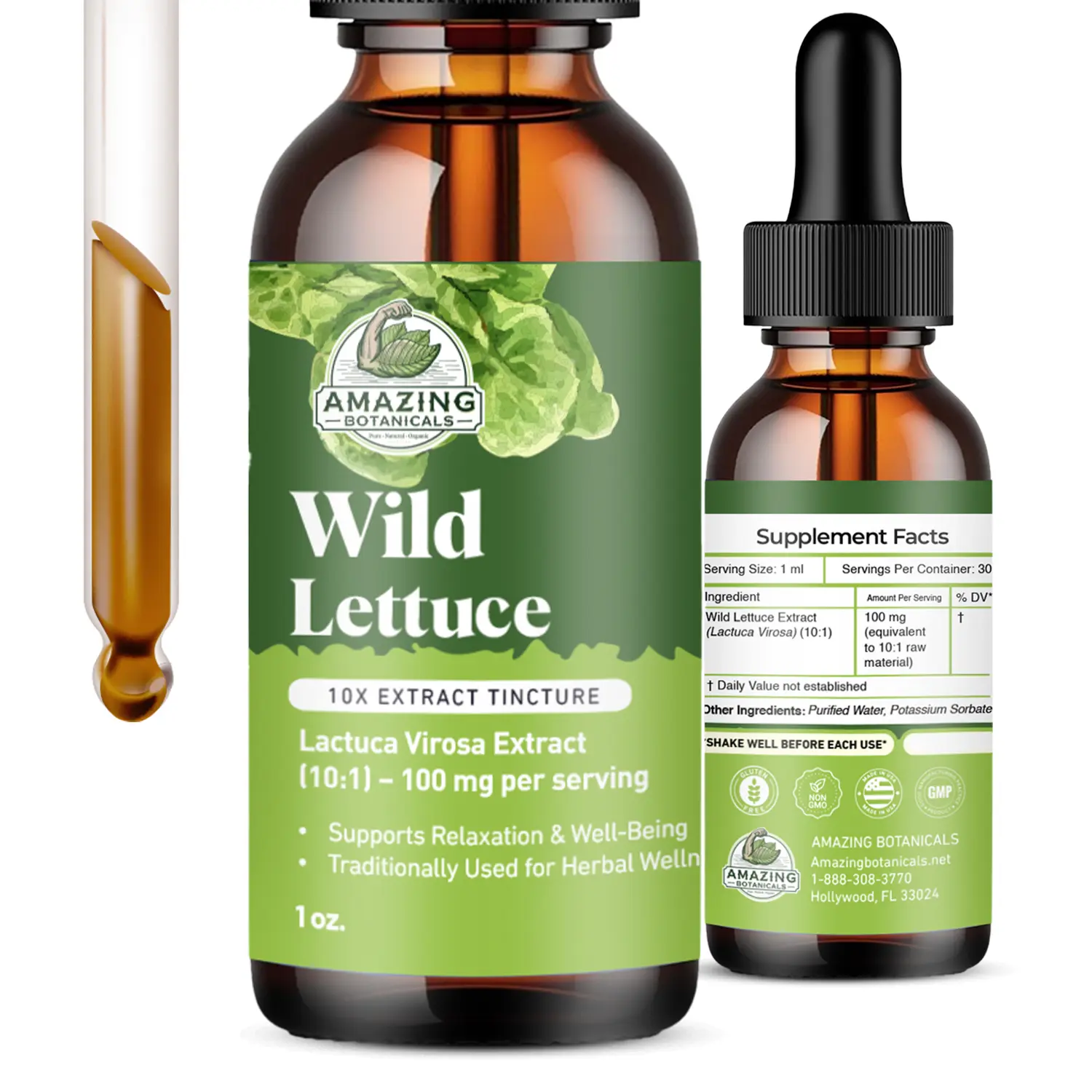 Amazing Botanicals Wild Lettuce 10X Concentrate Tincture - Organic Lactuca Virosa Dried Herb Liquid, GMP-Certified, Alcohol-Free, High Potency Supplement, Relaxation Aid for Long-Term Botanical Routines (2oz/60ml, Multi-Size Option Including 128oz/1gal)