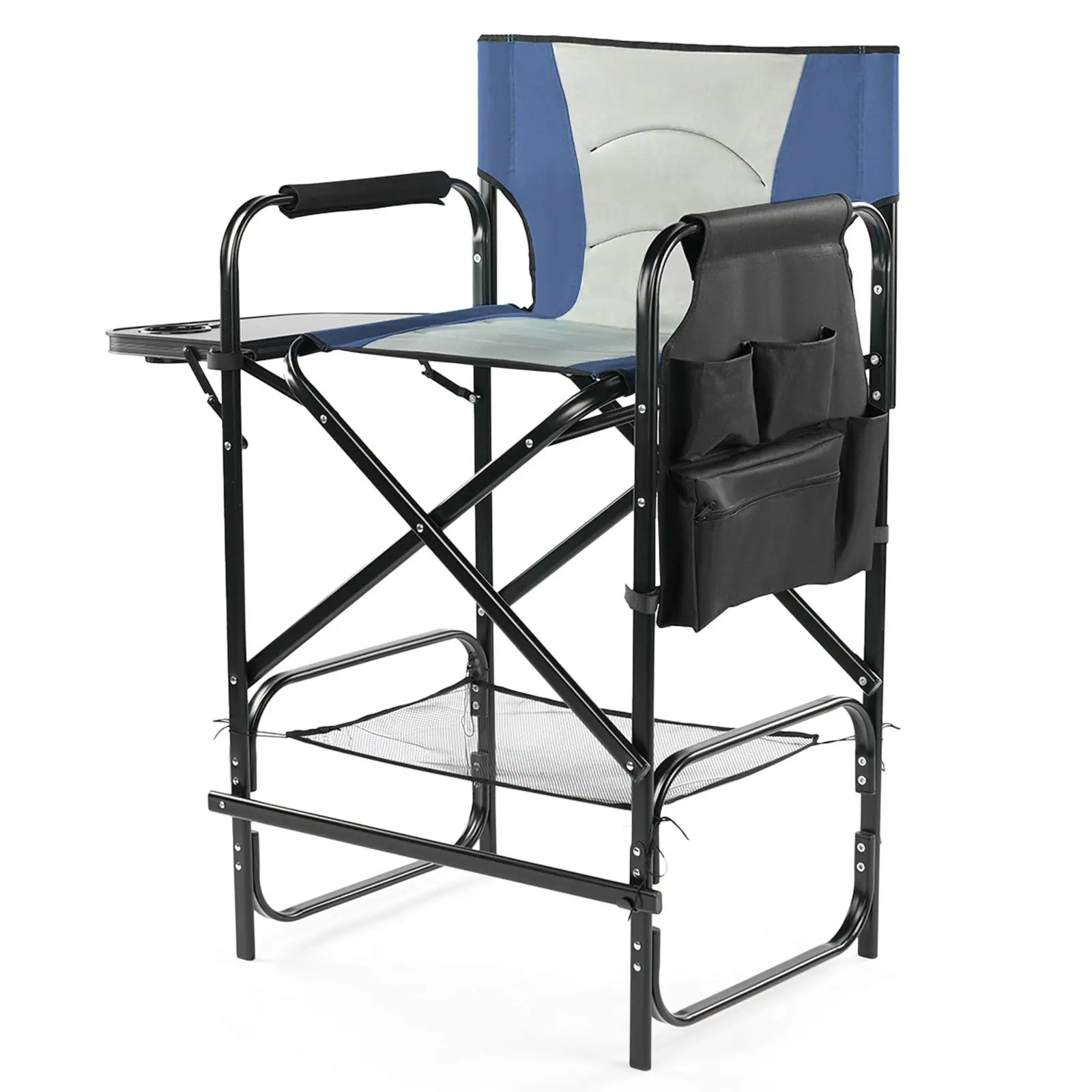 【Summervibes】31" Tall Industrial Director's Chair with Footrest, Portable Outdoor Chair, Bar-Height Folding Camping Design, Cup Holder, Side Table, Storage Pocket, Outdoor Lawn Chair, Picnic Chair