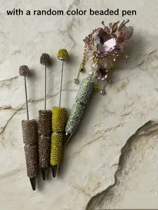 Elegant Glass Crystal Heart-shaped Bead Set with 5 Acrylic Spacers and Random Color Faux Diamond Beaded Pen Aesthetic Pens Perfect Gifts for Girls Women Special Pen