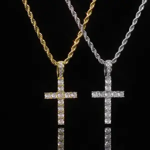 ICEOMG Cross Chain for Men 14K Gold Silver Plated chain Solid Iced Out 5A+ Cubic Zirconia 24in rope Chains Cross Diamond Pendant Nceklace Jewelry  gifts for women