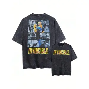 Vintage Washed Invincible Mark Grayson Oversized T-Shirt Double-Sided Comic Panel Superhero Graphic Tee Casual Streetwear For Men Women