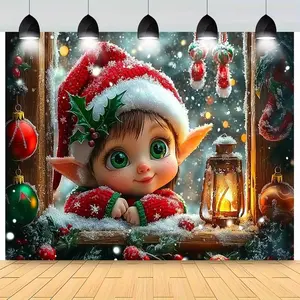 1pc Whimsical Elf-Themed Party Backdrop, Polyester Event Decoration - Ideal for Holiday Celebrations, Birthdays - Versatile Indoor/Outdoor Elf Decor Banner Ornament, Durable Textile Soft Furnishing