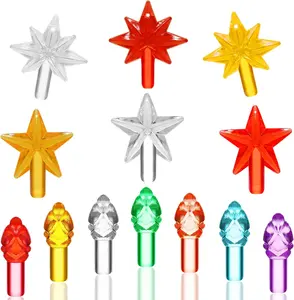 Replacement Lights Bulbs for Ceramic Christmas Tree, 217 PC Mini Twist Light Ornaments for Ceramic Tree, Multicolor Small Flame Pegs Accessories for Crafts, Assorted Colors, 6 Stars Treetops Set KonohaELF-US