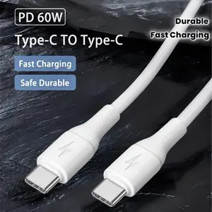 Liquid-like Soft Silicone Data Cable with 1-Meter Super Fast Charging Cable for Devices White PD 60W Type-C TO Type-C Fast Charging Safe Durable