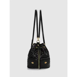 URBAN REVIVO 2026 Summer Faux Leather Quilted Diamond Drawstring Backpacks