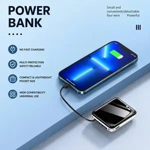 6000mah Power Bank with Separable Four-In-One Cable, Digital Display, LED Flashlight, Emergency Lighting for Outdoor Use
