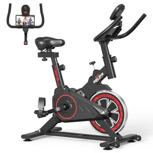 RELIFE Sports Indoor Belt Drive Stationary Exercise Bike with Brake Pad Resistance & Magnetic System, Exclusive App, Fitness Courses, Tablet Holder, LCD Monitor, Comfortable Seat Cushion, Low Noise Design, 300–330LB Weight Capacity for Home Cardio