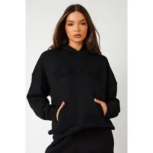 Kaiia Slogan Oversized Hoodie Black on Black