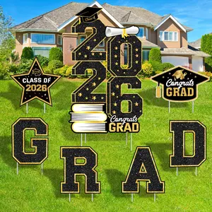 Graduation Decorations 2026, Graduation Yard Signs Class of 2026, Black Gold 7 Piece Set, Congrats Grad 2026 Lawn Signs with Stakes for Large Outdoor, Wind-Rain Stable, Easy Setup for Lawn Biswiter