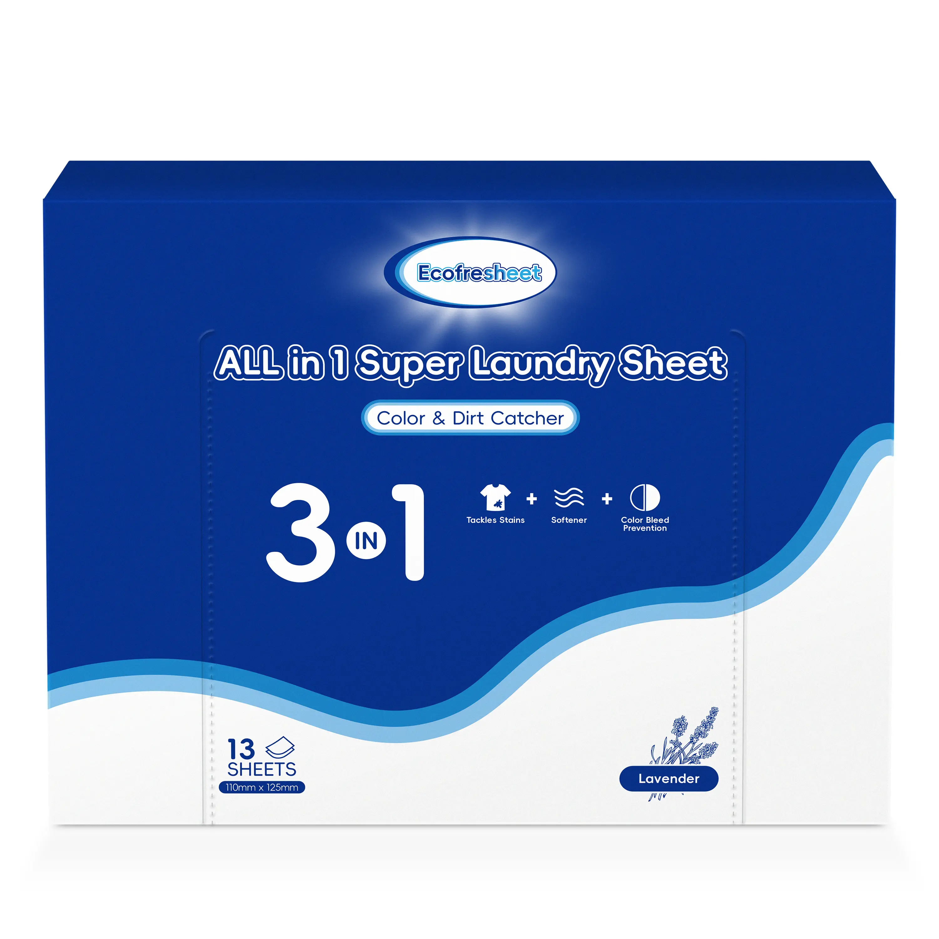 3-in-1 Plant-Based Laundry Detergent Solid Sheets with Color Catcher, Lavender Scent, 13 Loads, Compact Travel-Friendly for All Washers, Ultra-Thin, 24 Months