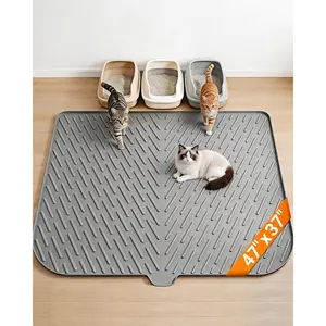 Litter Box Mat, " x 37"   Litter Mat,   Litter Trapping Mat for Scatter Control Soft  Kitty Paws Non-Slip Easy to Clean(Grey)