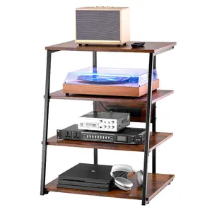 VEVOR 5-Tier AV Media Stand with Wheels, Wooden Audio-Video Media Stand for DVD Players/Cable Boxes/Games Consoles, Height-Adjustable Media Storage Cabinet for Gaming, Recording Room, BlackVEVOR Super Brand Day