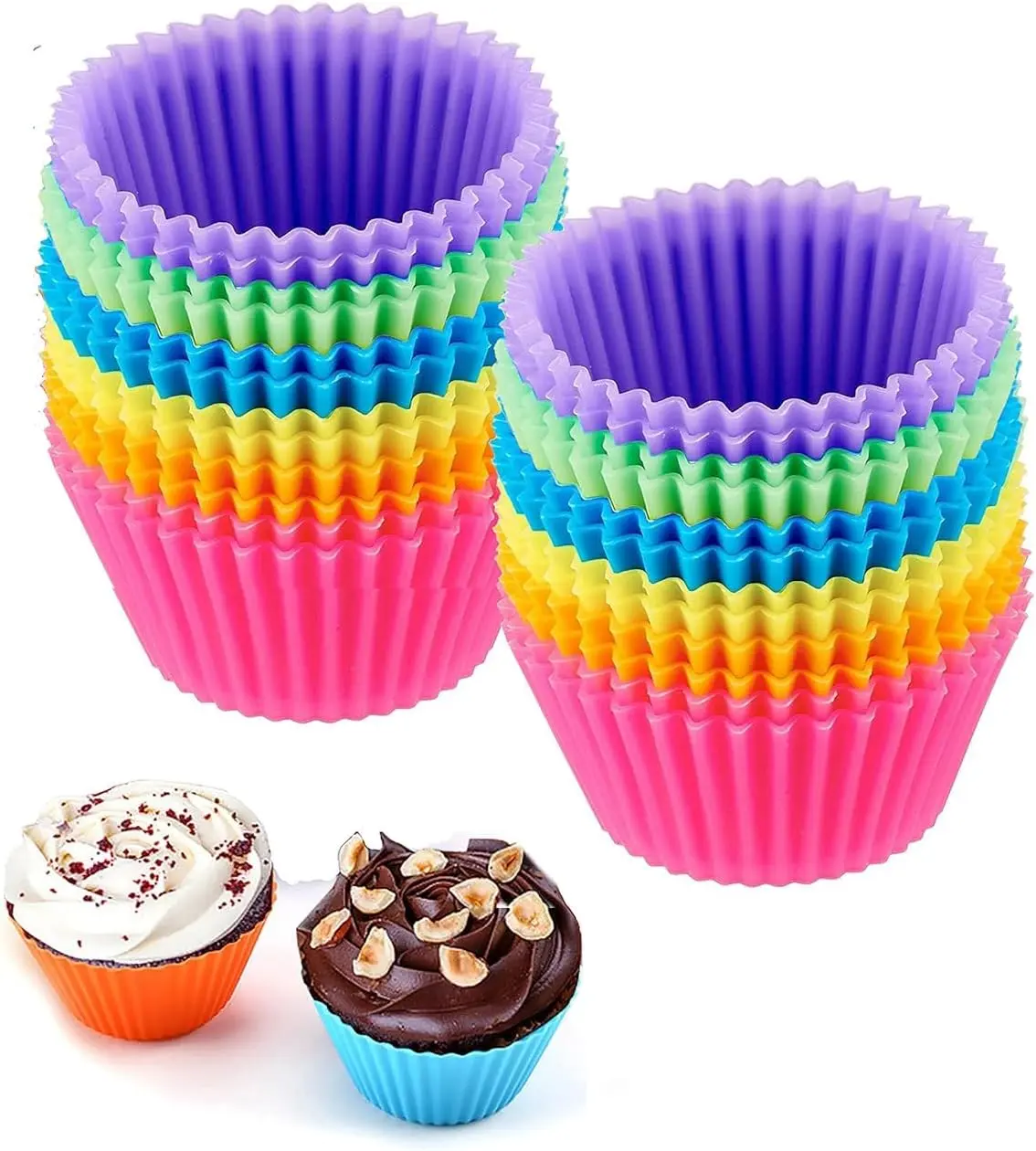 Silicone Round Biodegradable Muffin Cups - 24 Pack, 2.75 in, Non-Stick, for Party Use, Halloween Christmas