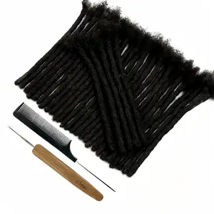 CCLG 0.6cm width Quick-Install Handmade Dreadlocks — 100% real natural Human Hair, Dyeable & Bleachable,  4–12in for Man/Women/Kids Braided Hair Extensions ，Glueless + Reusable，Bleach/Dye Safe，Afro-Kinky Texture add length basic style