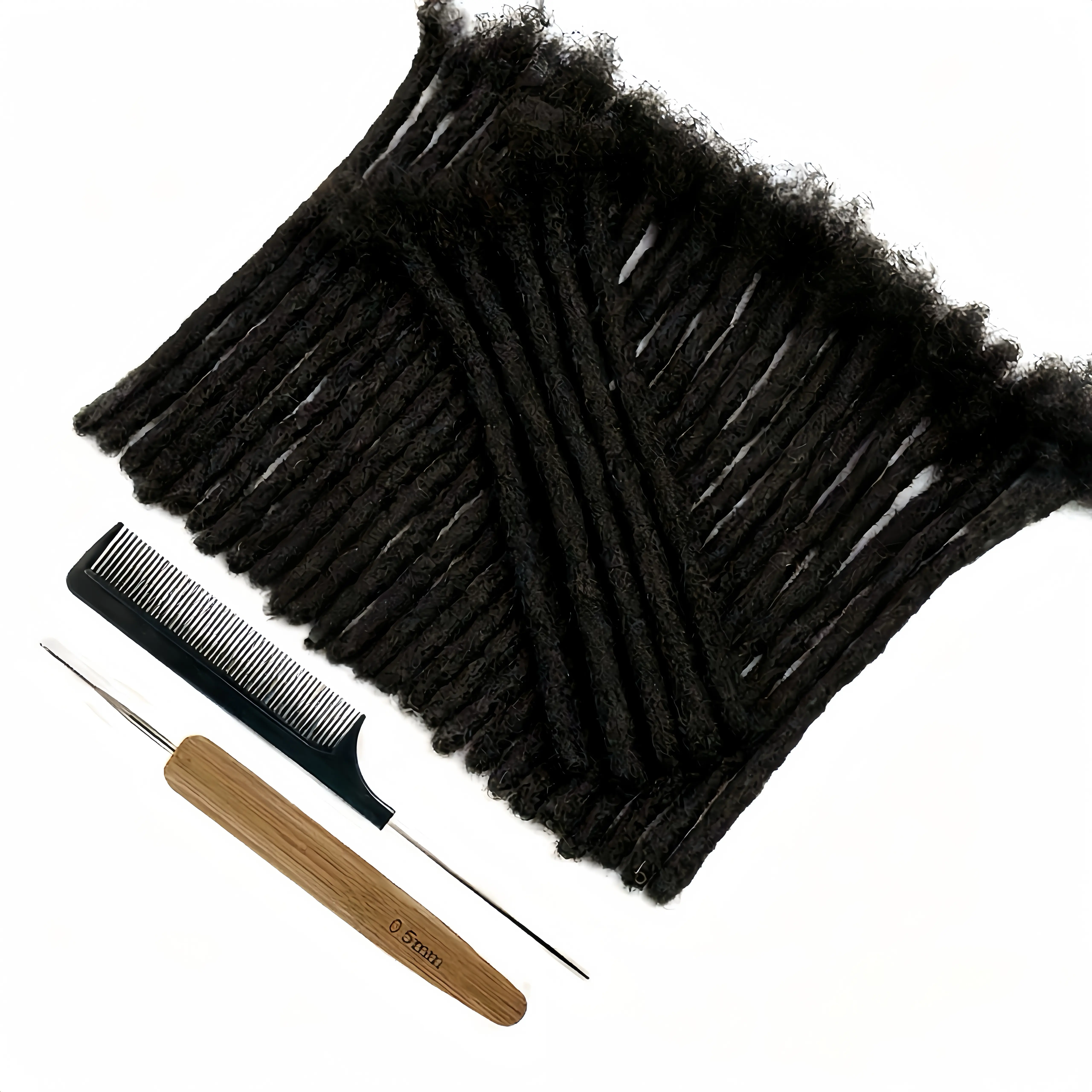 CCLG 0.6cm width Quick-Install Handmade Dreadlocks — 100% real natural Human Hair, Dyeable & Bleachable,  4–12in for Man/Women/Kids Braided Hair Extensions ，Glueless + Reusable，Bleach/Dye Safe，Afro-Kinky Texture add length basic style