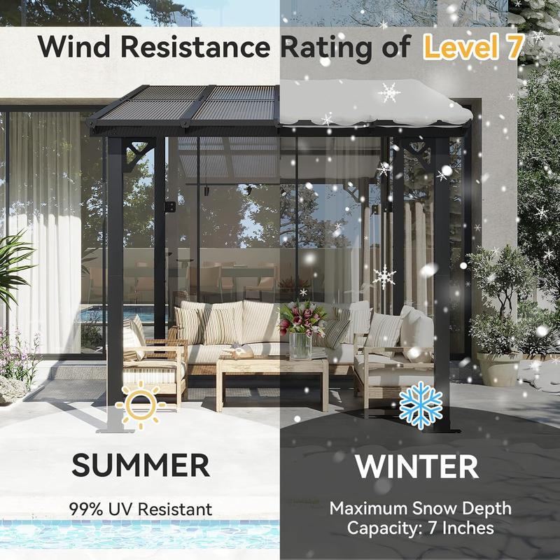 Aoxun 8’x10’ Gazebo Wall Mounted Pergola for Outdoor Patio, Decks, Backyard - Heavy Duty Awnings, Black, Clearance