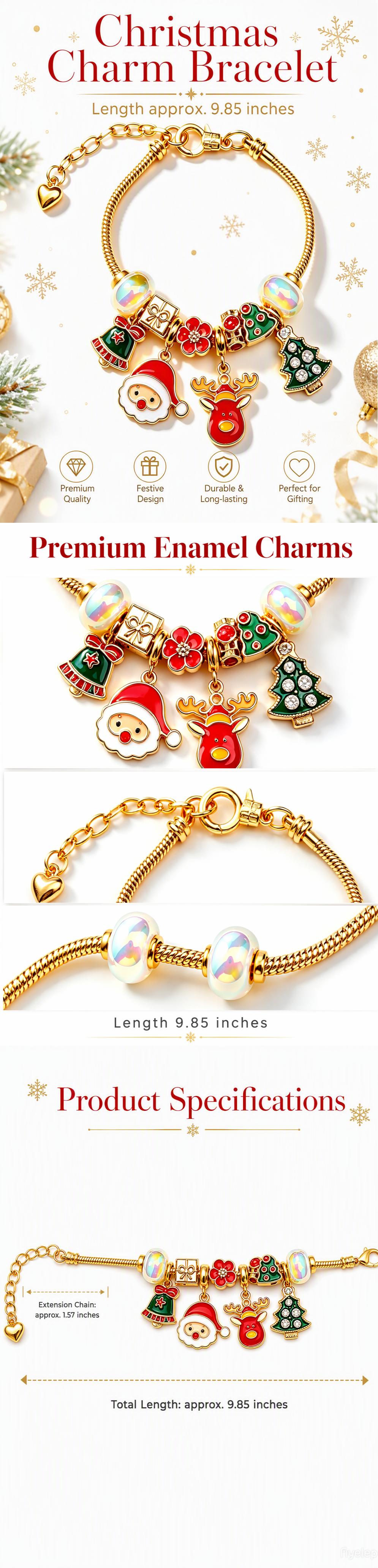 Christmas Charm Bracelet for Women, Gold Plated Snake Chain Beaded Bracelet with Santa Claus, Reindeer, Christmas Tree Enamel Charms, Holiday Xmas Jewelry Gift Christmas Charm Bracelet for Women, Gold Plated Snake Chain Beaded Bracelet with Santa Claus, Reindeer, Christmas Tree Enamel Charms, Holiday Xmas Jewelry Gift