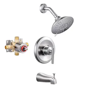 WOWOW Single-Handle 5-Spray Tub and Shower Faucet 1.8 GPM with Stops in Brushed Nickel with Valve Included
