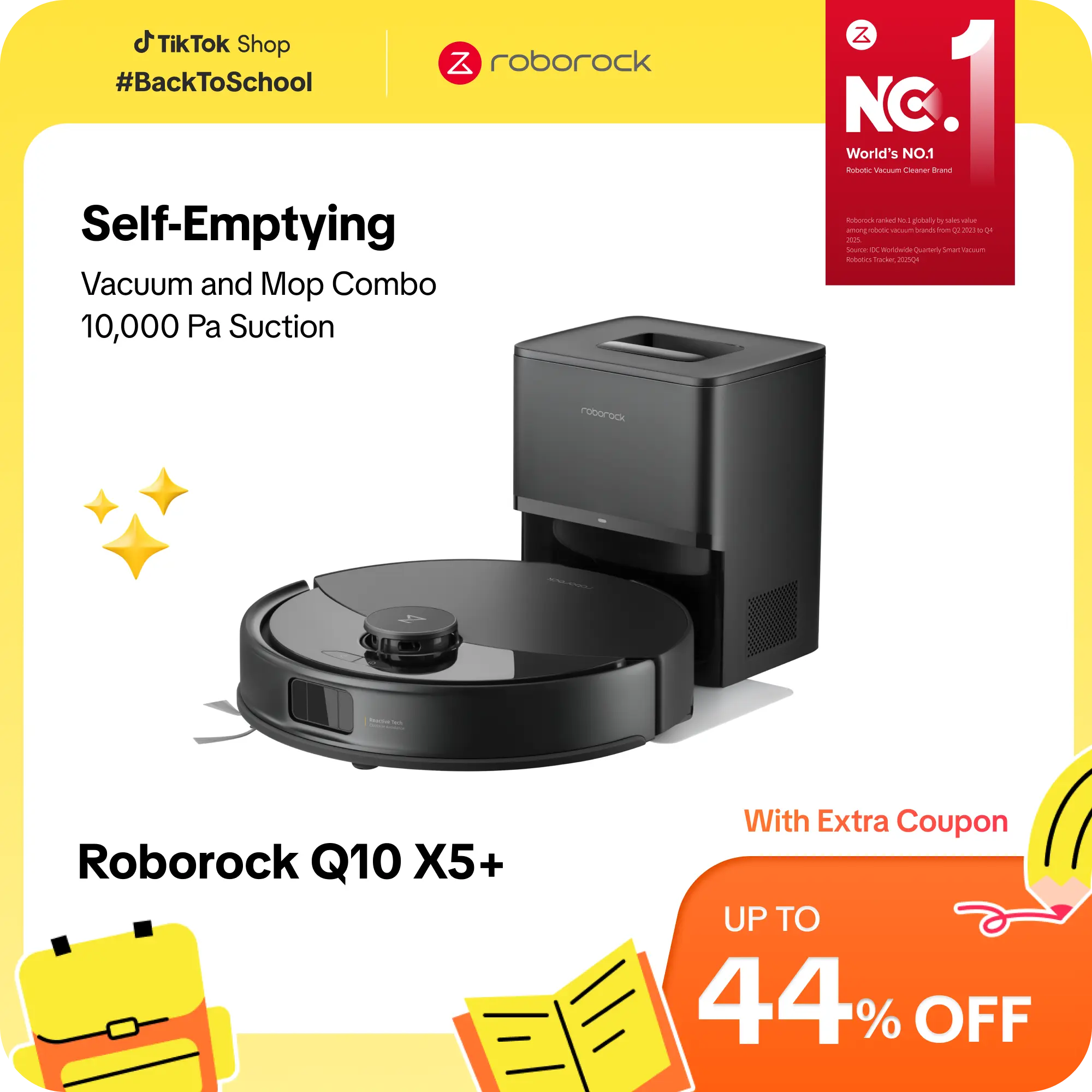 [SaleLink] Roborock Q10 X5+ Robot Vacuum and Mop, Self-Emptying, 10,000Pa Suction, Hands-Free Cleaning for up to 7 Weeks, Obstacle Avoidance, LiDAR Navigation, No-Go Zones, Cordless Rechargeable #DealsForYouDays #TikTokShopBackToSchool