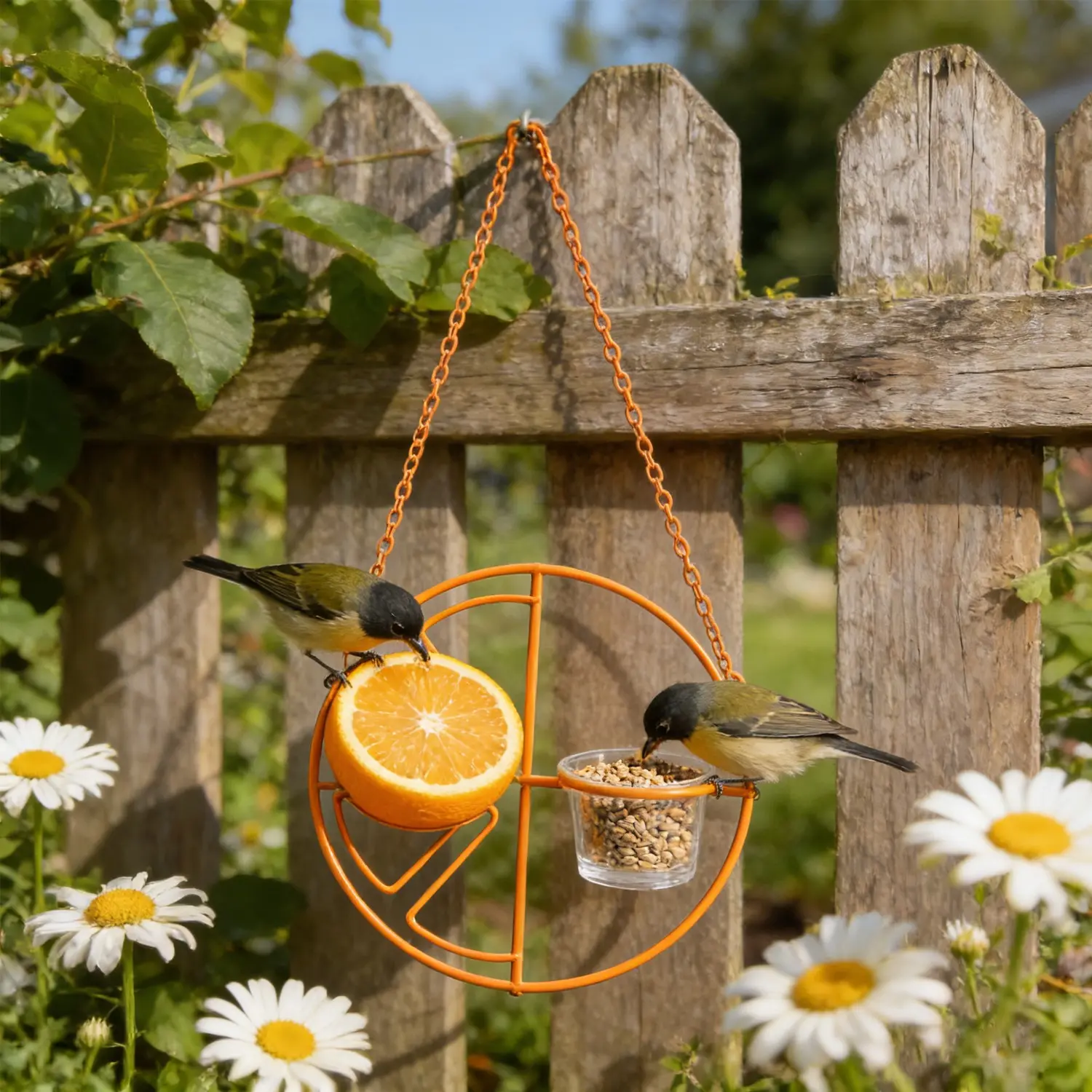 Hanging Bird Feeder Metal, Decorative Outdoor Wild Bird Feeders, Clear Seed Container & Perch, Weather Resistant, Backyard Garden Patio Balcony, Bird Feeding Station