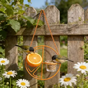 Hanging Bird Feeder Metal, Decorative Outdoor Wild Bird Feeders, Clear Seed Container & Perch, Weather Resistant, Backyard Garden Patio Balcony, Bird Feeding Station